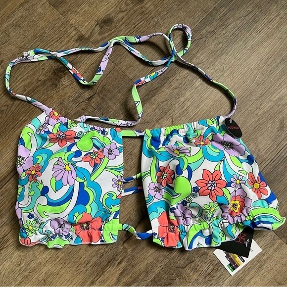 No Boundaries Retro Floral Print Keyhole Multiwear Top Junior's Size XL - Picture 4 of 7